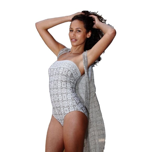 COCO CONTOURS Silk Chiffon Swim Maxi Cover-Up Sz M Taupe - Picture 3 of 6